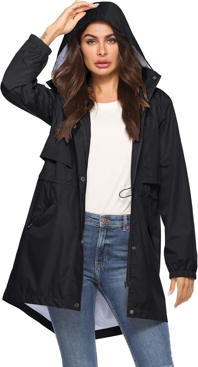 Avoogue Womens Raincoats Waterproof Cinch Waist Breathable All Weather