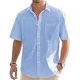 J.VER Men's Linen Short Sleeve Shirts Cotton Casual Lightweight Button Down Shirt Beach Vacation Summer Tops with Pocket
