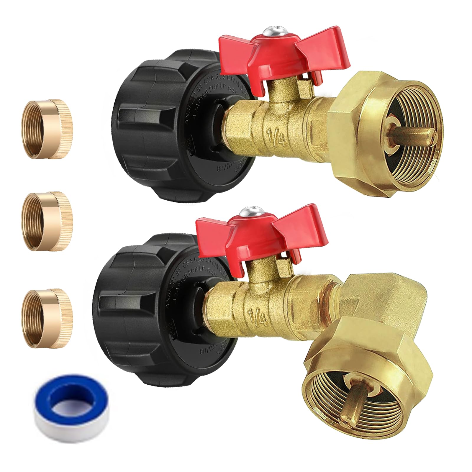 Photo 1 of MOASKER QCC1 Propane Refill Elbow Adapter with Tank Caps?Propane Bottle Refill Adapter with ON-Off Control Valve for Camping Grill 1LB Bottle Tank 20~40LBS Cylinder?2 PCS?