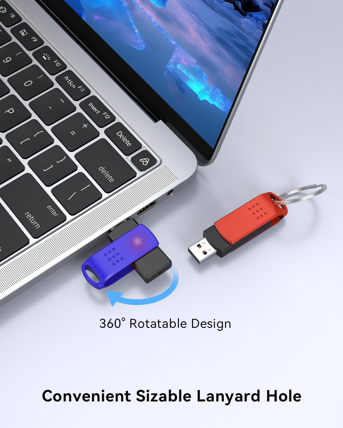KEXIN 16GB Flash Drive 10 Pack USB 2.0 Thumb Drives Swivel Memory Stick Bulk USB Drive with LED Light - Green, Red, Black, Blue, Yellow