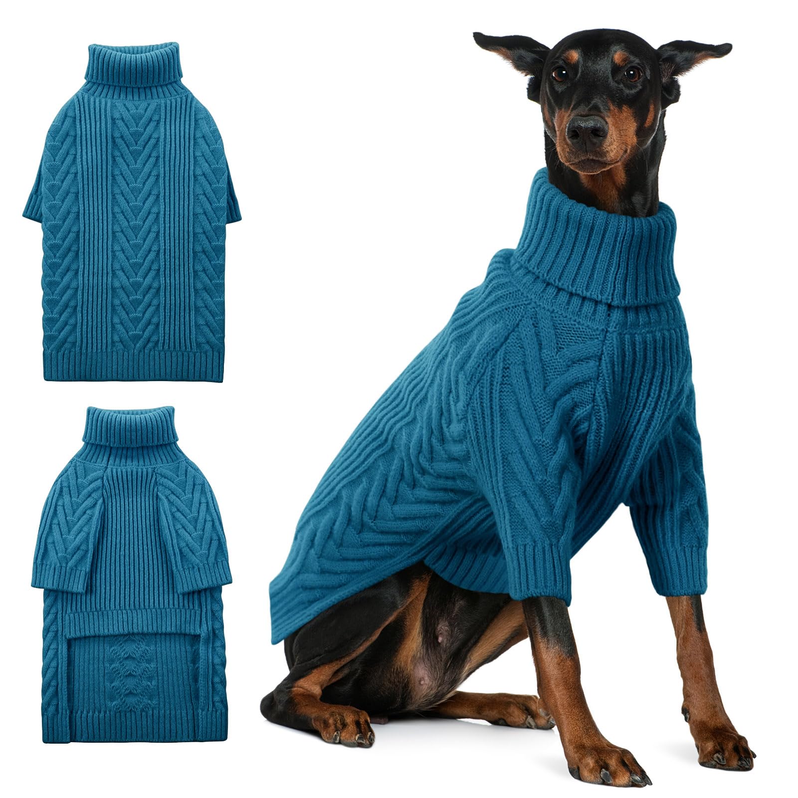 Photo 1 of ASENKU Extra-Large Dog Sweater, Dog Sweaters for Extra Large Dogs, Pet Sweatshirt Apparel Turtleneck Pullover Winter for Doberman, Great Dane (Teal Blue, 4XL)