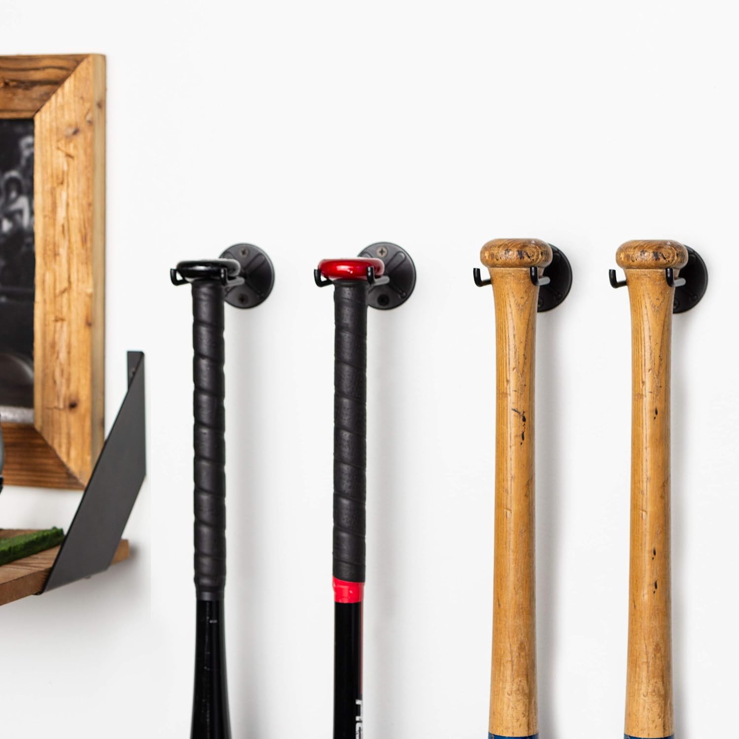 Wallniture Sporta Wall Mount Baseball and Bat Display Memorabilia Holder Collectibles Rack Black Set of 2 : Sports & Outdoors