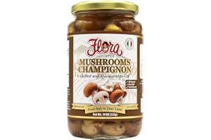 FLORA FINE FOODS Flora Imported Mushrooms Champignon, Grilled and Marinated in Oil, Authentic Italian Flavor, Premium Marinated Mushrooms, 19 oz Jar