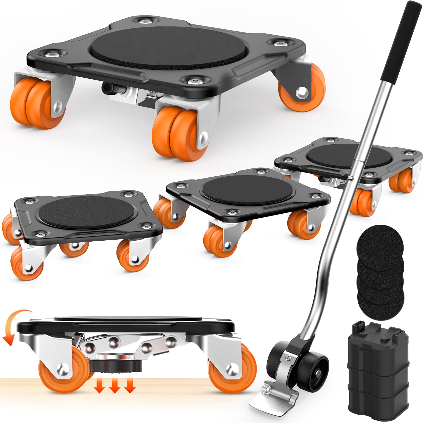 Photo 1 of QHNB Heavy Duty Furniture Movers with 10 Wheels & Parking Function – Double-Wheel Design Carbon Steel Panel Furniture Dolly Set with Lifter, 360° Rotating Casters for Easy Moving, Max Load 4409 LBS