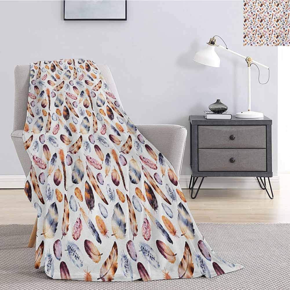 Luoiaax Feather Bedding Flannel Blanket Various Shaped and Sized Tribal Feathers with Vibrant Color Scheme Romantic Image Super Soft and Comfortable Luxury Bed Blanket W70 x L70 Inch Multicolor
