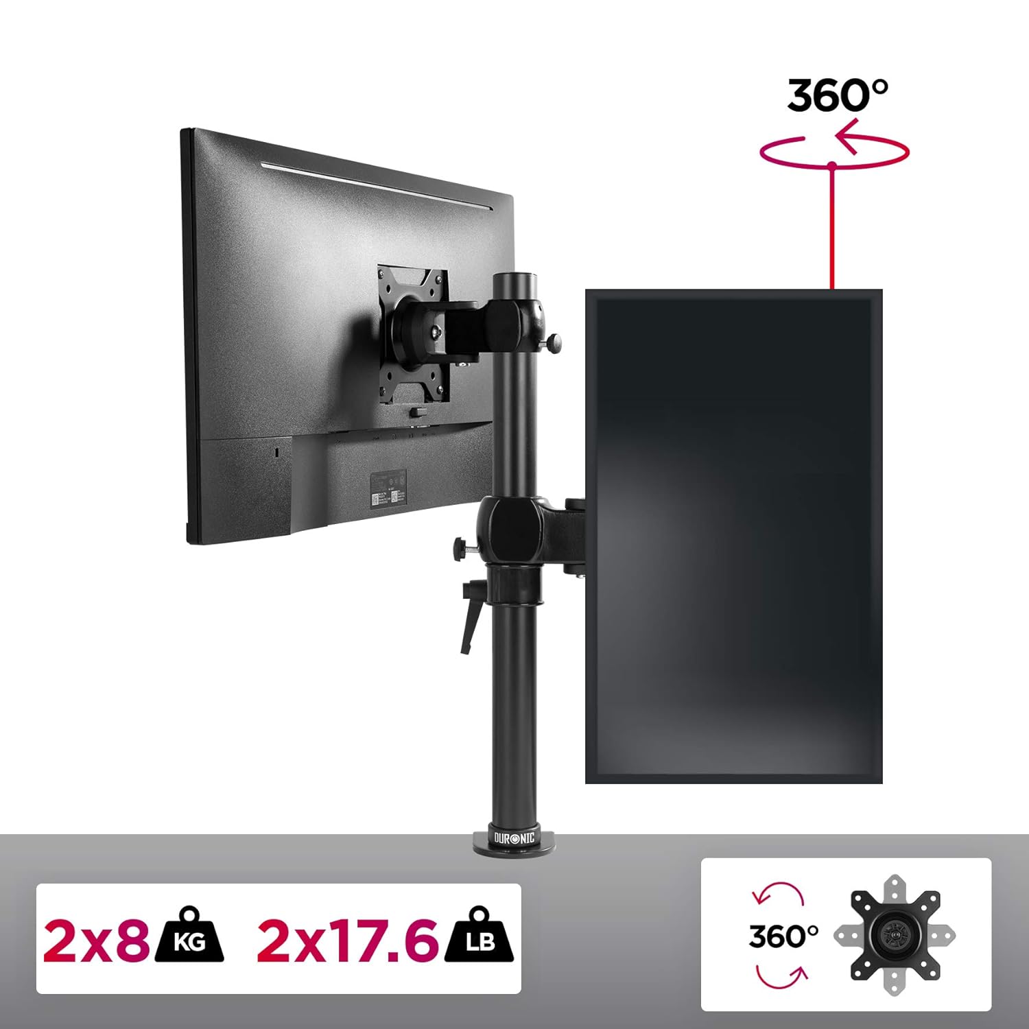 Across-Star Supporto Per Doppio Monitor Regolabile – Alzaia In Legno E Metallo Per 2/3 Schermi, PC, Stampanti – Portata 136 Kg (Nero)