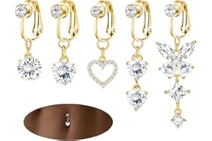 ShinyStyle J4You 5Pcs Gold Fake Belly Piercing Fake Belly Ring for Women Fake Belly Button Piercing Clip On Belly Button Rings Fake Navel Ring Non Piercing