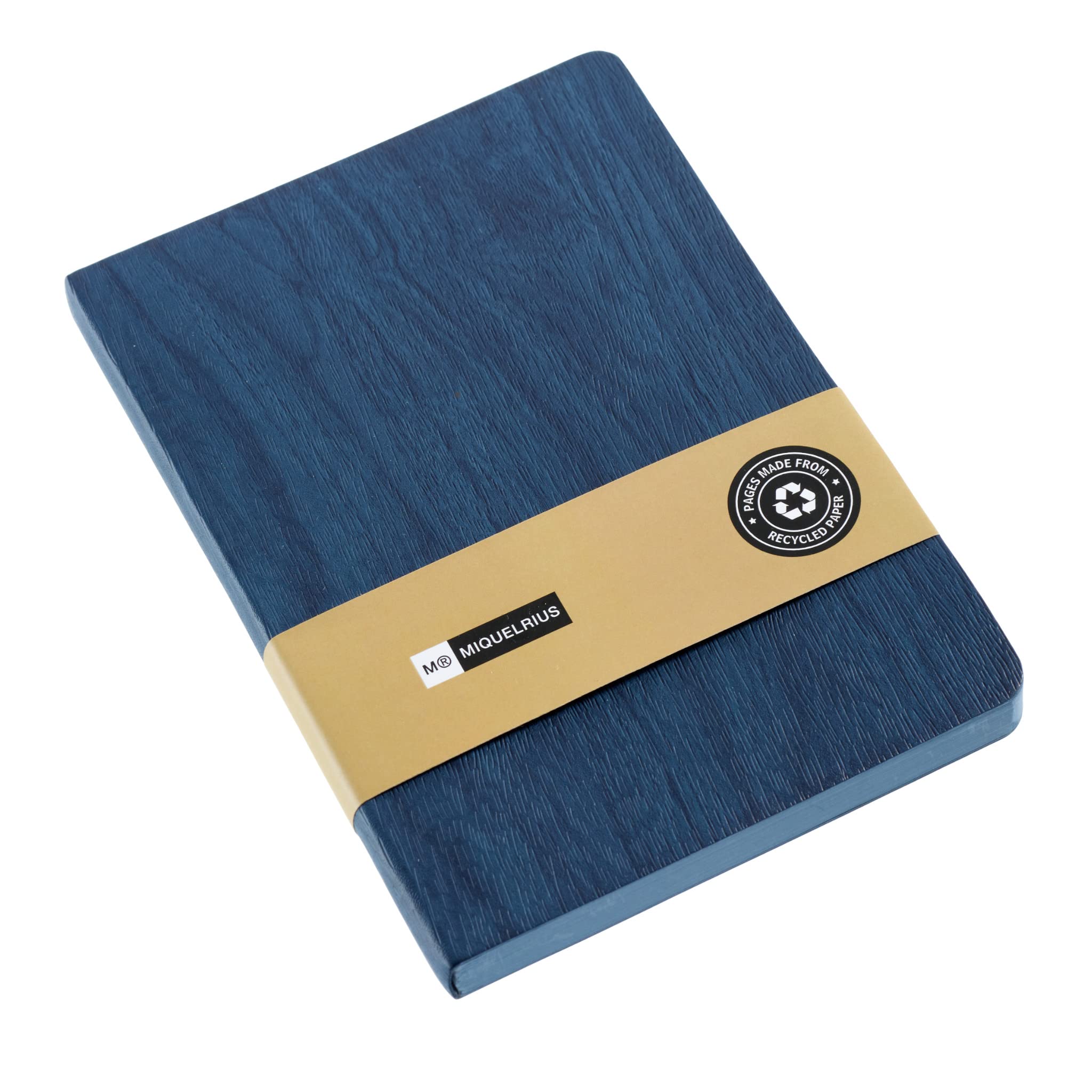Miquelrius - Recycled A6 notebook, plain notebook with 96 white sheets, 80 g/m² paper, flexible cover in textured cardboard blue wood effect