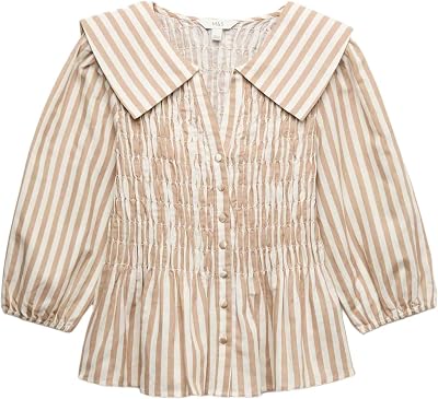 Blusa Fruncida de Lino Estampada UK 12 (EU 40)