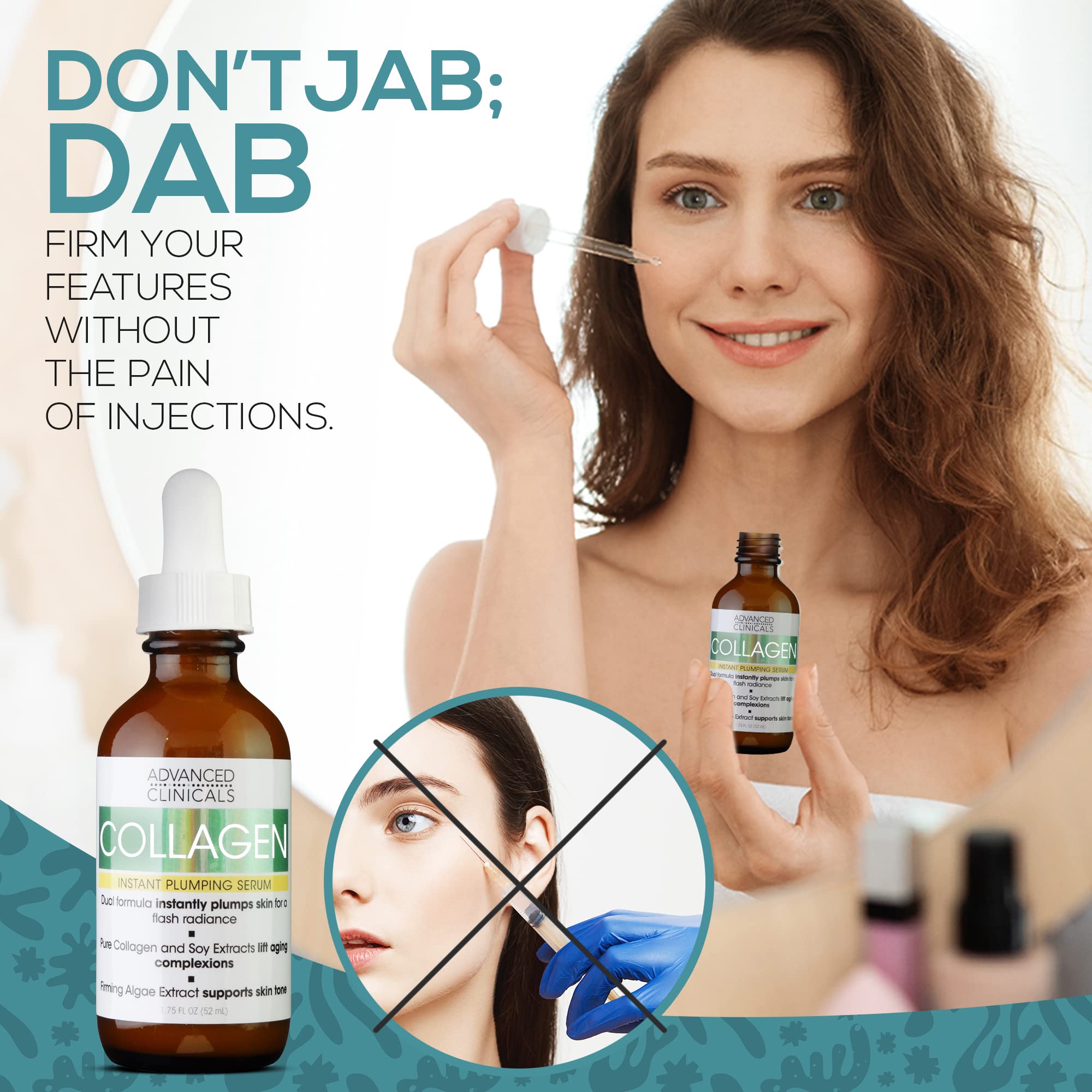 Advanced Clinicals Collagen Facial Serum, 1.75 Fl Oz, Plumps, Lifts