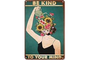Be Kind to Your Mind Retro Metal Signs Funky Hippie Boho Room Decor Gift for Lady Woman Plant Lovers Home Bedroom Cafes Wall 