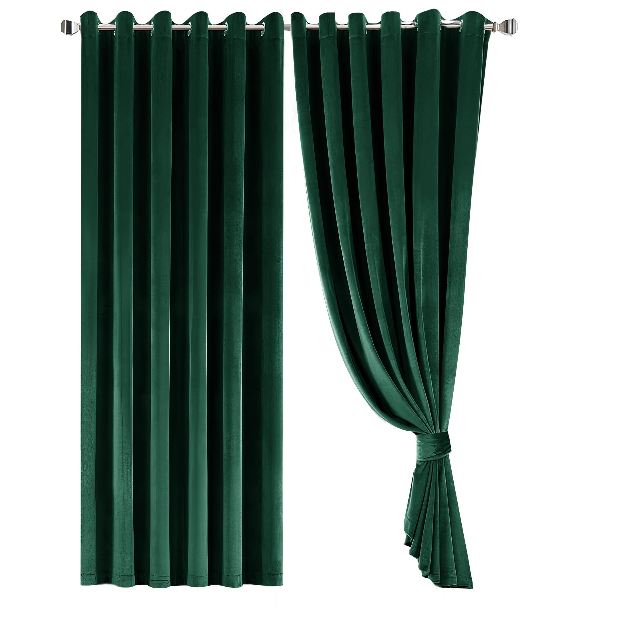 Opulent Dreams Crushed Velvet Curtains - Fully Lined & Room Darkening - Eyelet Ring Top for Bedroom & Living Room - Includes Two Tie Backs - Pair of Panels (Green Emerald, 90" x 90" (229 x 229 cm))