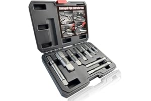 DECKRKAT Heavy-Duty Pipe Extractor Set – 9 Piece Broken Pipe Removal Tool Kit for 1/8" to 1" Threaded Pipes and Fittings Including 1/8" 1/4" 3/8" 1/2" 3/4" 1" National Standard Pipes, with Rugged Storage Case
