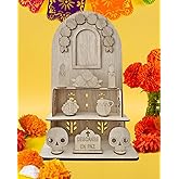 Pextian 3-Tier Dia De Los Muertos Altar Ofrenda Kit, Wooden Day of The Dead Altar, Mini Ofrenda Shadow Box for Dia De Los Muertos Decorations, Halloween, Thanksgiving, Christmas Remembrance