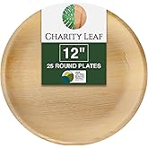 Charity Leaf Disposable Palm Leaf 12" Round Plates (25 pieces) Bamboo Like Serving Platters, Disposable Boards, Eco-Friendly Dinnerware For Weddings, Catering, Events