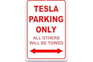 DIMARONGTON Tesla Parking Only Sign - 8x12 Aluminum Tesla Garage Signs - Gifts for Tesla Owners - Outdoor Tesla Signs - Tesla Garage Sign - Tesla Gifts for Men