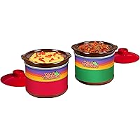 Nostalgia Taco Tuesday Two Mini Fiesta Dippers, 0.65 Qt. Capacity, Includes Lid, Perfect For Queso, Chili, Beans…