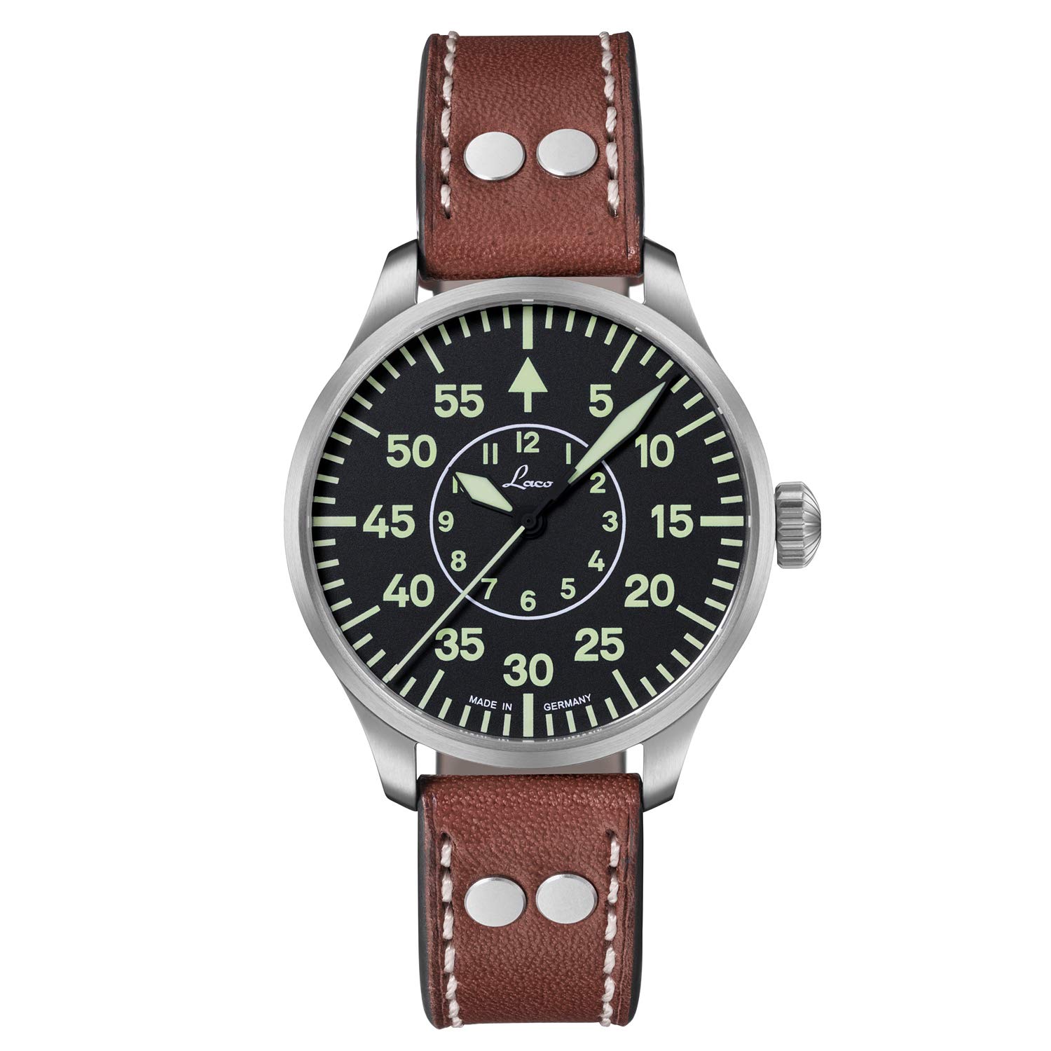 Laco Fliegeruhr, Automatikuhr, Edelstahlgehäuse, Saphirglas, 5 bar, Made in Germany