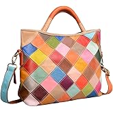 HESHE Genuine Leather Handbags Colorful Purses for Women Crossbody Bag Multi-color Tote Purse Designer Hobo Shoulder Bag