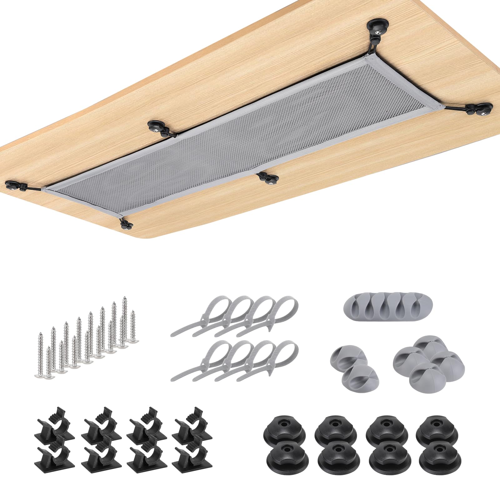 WurdeWindig Cable Management Net Under Desk, Cable Manager Kit,Flexible Under Desk Mesh, PC Cable Organization,Hide Cables For Desktop(Grey,66.5 * 24 cm)