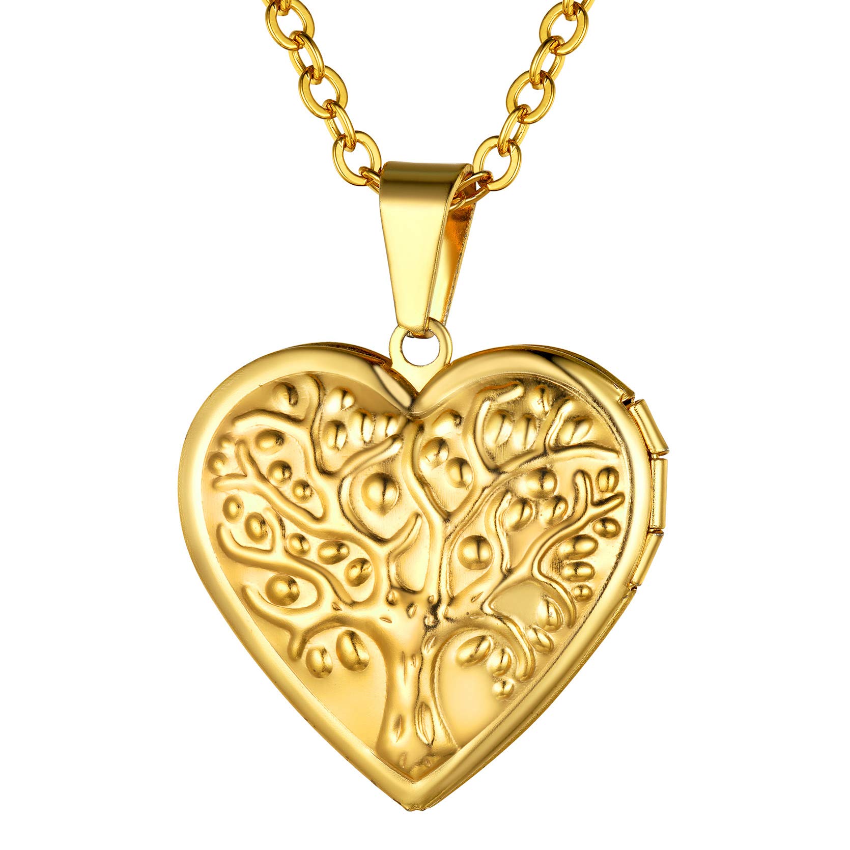GoldChic Jewelry Family Tree Gold Locket Necklace, Personalised Engraved Picture Pendant Gifts For Women Girls