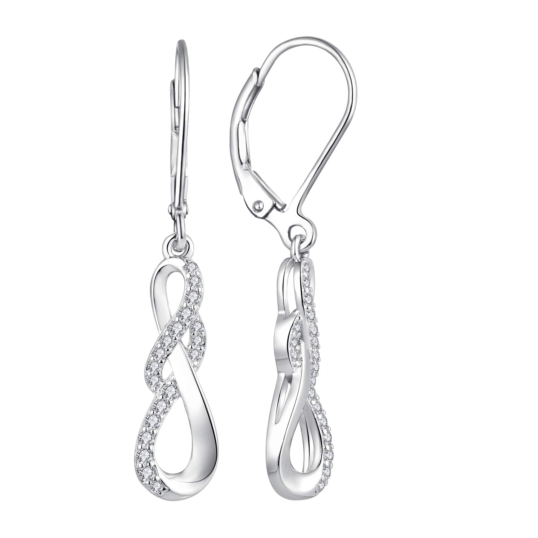 JO WISDOM Women Earrings,925 Sterling Silver Infinity Leverback Dangle & Drop Earrings with White Gold Plated