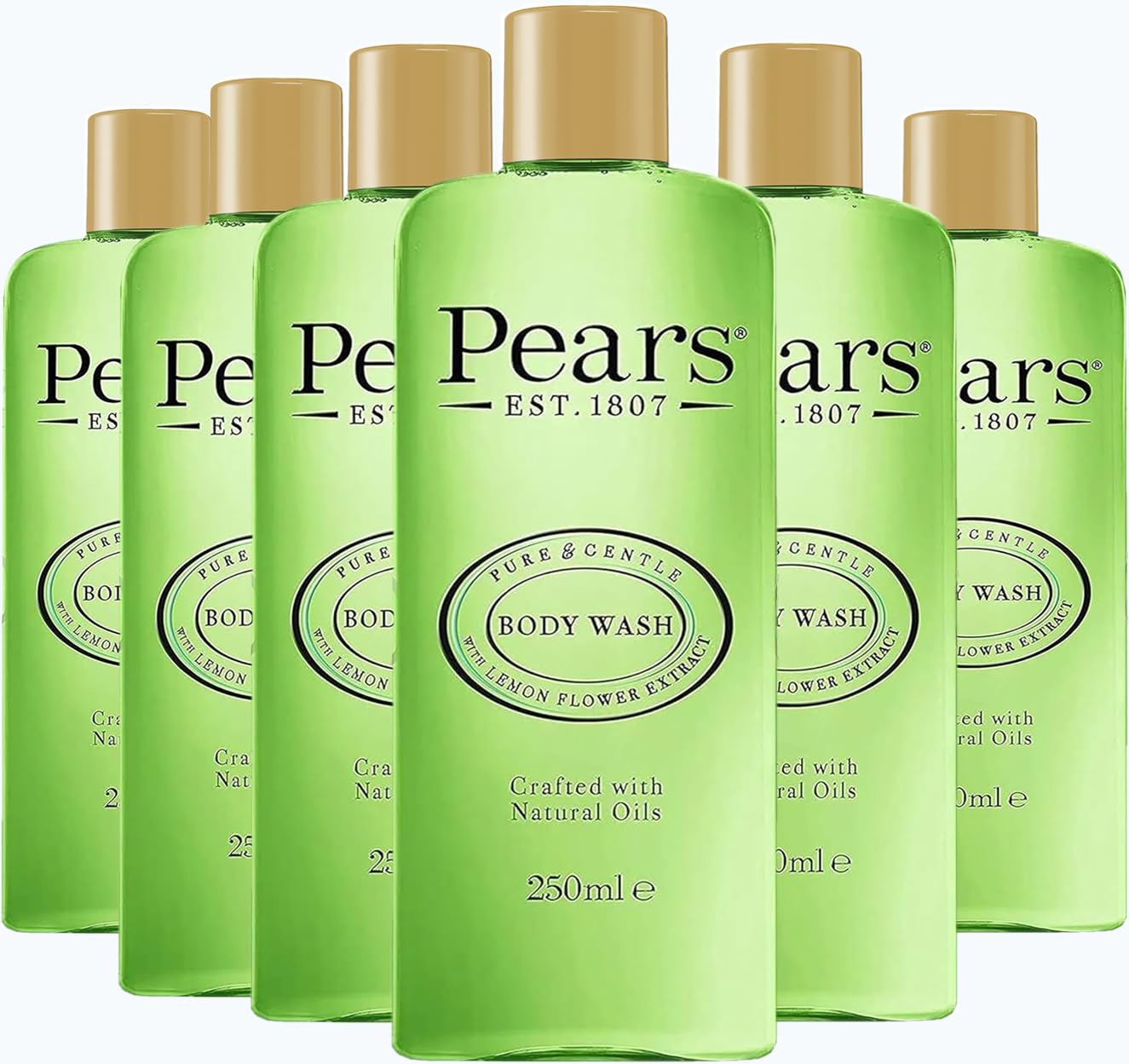 Pears Pure & Gentle Body Wash with Lemon Flower Extract - Nourishing Gel Cleanser -Crafted with Natural Oils - 10x More Moisturiser* - Beauty Bath for Moisturising Care - 250ml (6 Pack)