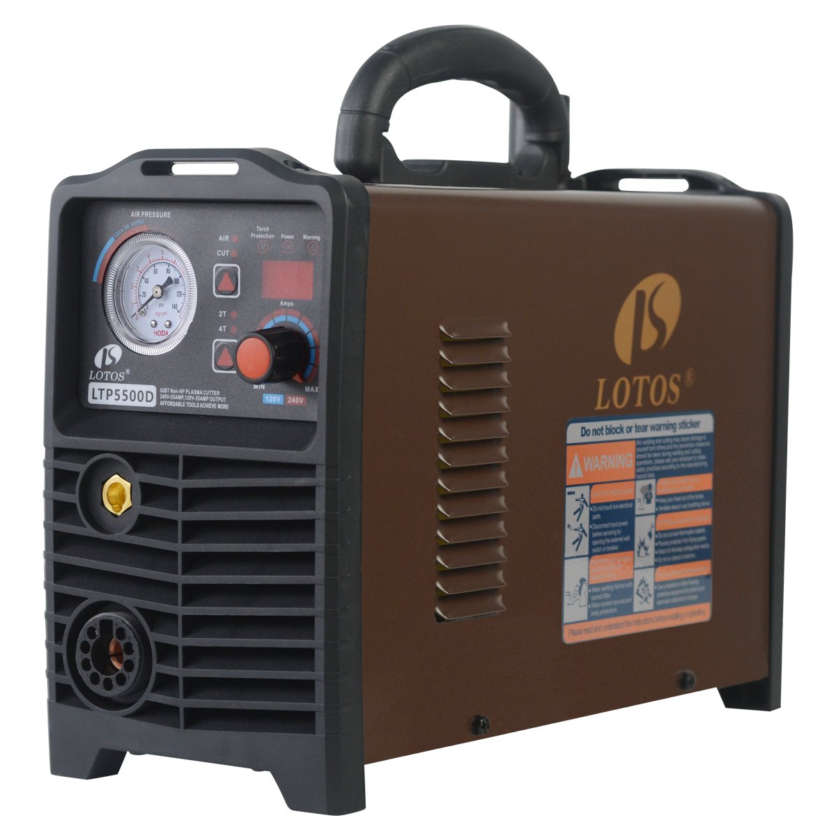 LOTOS LTP5500D Non-Touch Pilot Arc Plasma Cutter, Dual Voltage 110V/220V, Brown (55AMP Digital)