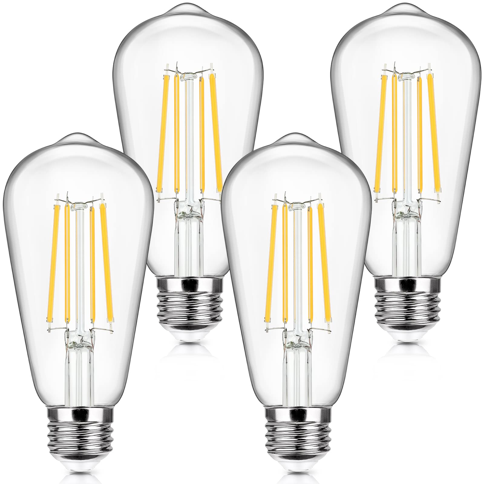 Photo 1 of 4-Pack Vintage E26 LED Edison Bulbs 100W Equivalent 1400LM High Brightness 8W ST58 LED Filament Light Bulbs 4000K Daylight White Medium Base CRI90+ Antique Clear Glass for Home Office, Non-dimmable