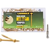LIONMAX Deck Screws 2 Inch, Exterior Wood Screws #8 x 2, 100 PCS, Tan | Rust Resistant, Epoxy Coated, Outdoor Construction/Fence Screws for Wood, Torx/Star Drive, Flat Head, T25 Star Bit Included