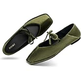 FITORY Ballet Flats for Women Mary Jane Shoes with Square Toe Comfortable | Ballerina shoes Cute bow for Work Dressy with Elastic Strap Velvet Vegan Leather Slip on