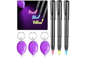 klumuke Invisible Ink Pens with UV Light, Magic Spy Pens with Mini UV LED Keychain Flashlights for Secret Messages, Disappearing Ink Pens with Black Light for Kids, Ideal (3PCS)