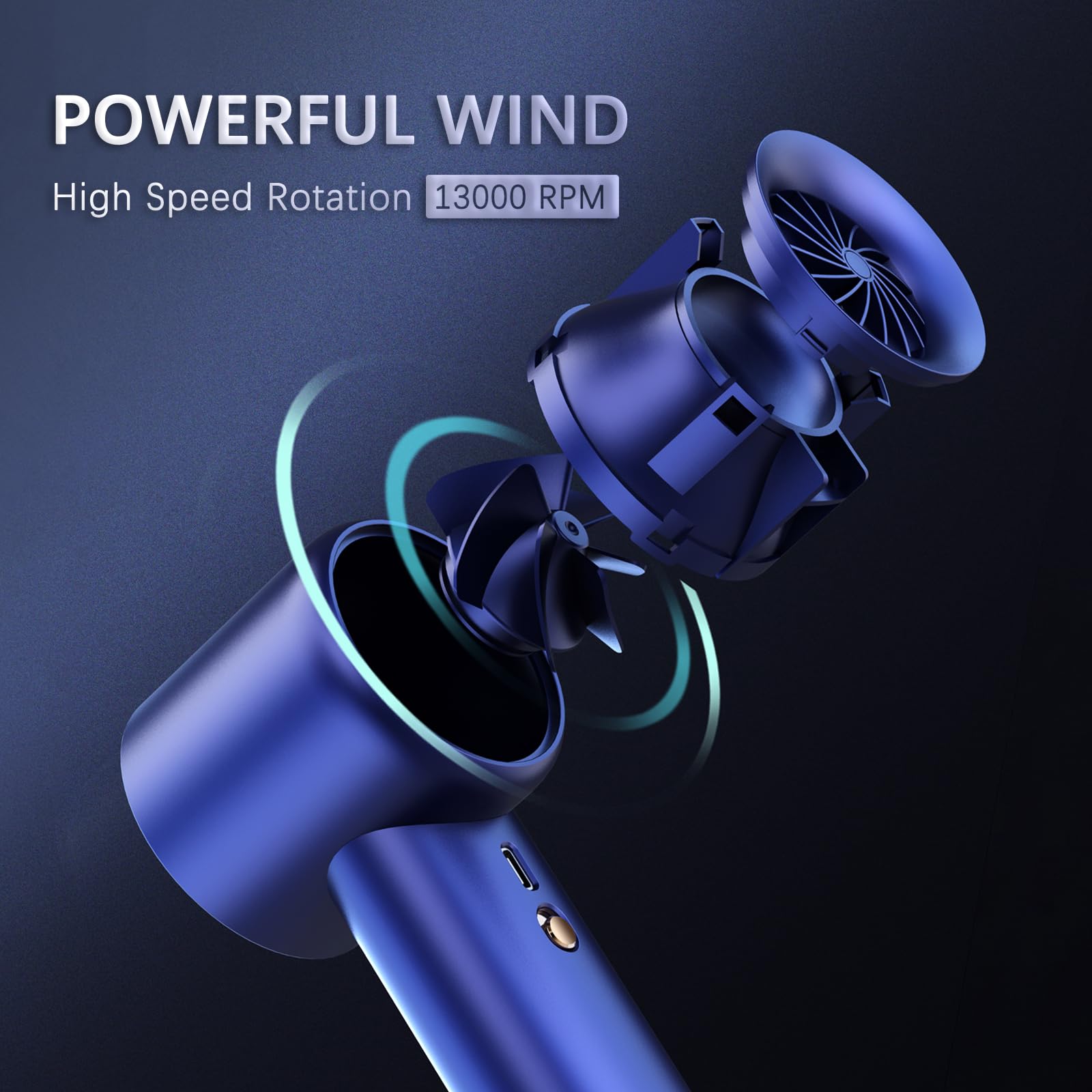 Handheld Fan, 1-100 High Speed Adjustable Turbo Mini, 5000mAh Rechargeable With Digital Display for Travel/Camping/Outdoor/Home/Office (Blue)