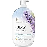 Olay Body Wash for Women, Fresh Radiance, 24/7 Skin-Loving Freshness, Visibly Radiant, Plant Based Cleansers, Vitamin B3 & Antioxidant Blend, For All Skin Types, Birch Water & Lavender Scent, 35 fl oz