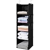 BOOMIBOO Hanging Closet Organize and Shelves,5-Hanging Shelf with 2 Side Pockets,Storage Foldable (Black)