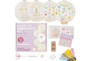 Patemby 4 Set Embroidery Kit for Beginners Adults and Teens, Learn to Embroider Stitches 33 Different, Beginners Hand Embroidery Adults Craft Kit with Simple Starter Embroidery Patterns