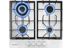 Weceleh Gas Cooktop 24 Inch, Built-in Gas Stove with 4 Sealed Burners, Dual Fuel NG/LPG Gas Cooktop Convertible, Stainless Steel,120V, 27400BTU