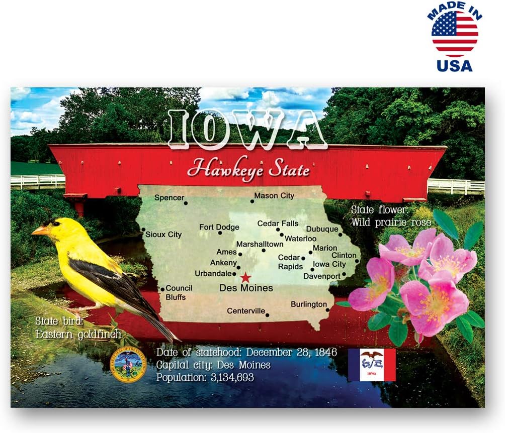 IOWA MAP postcard set of 20 identical postcards. IA state map post cards. Made in