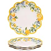 molidiki 11 Inch Lemon Melamine Plates, 4-Piece Dinner Plate Set | BPA-Free, Lightweight, Shatter-Resistant, Chip-Resistant, Scratch-Resistant, Dishwasher Safe and Stackable