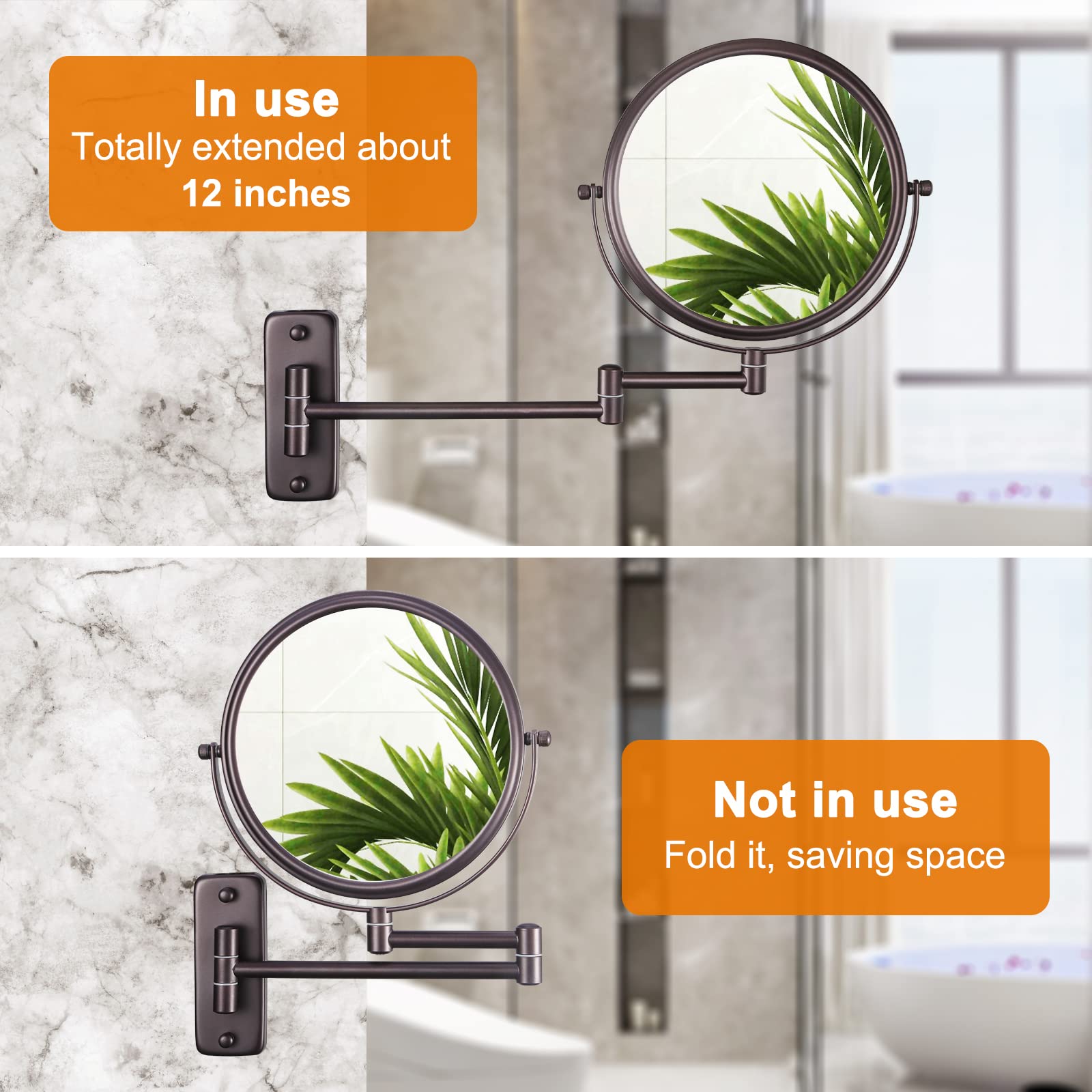 DECLUTTR 8 Inch Wall Mounted Makeup Mirror, 1X/7X Magnifying Mirror, Double Sided Vanity Makeup Mirror for Bathroom, Bronze