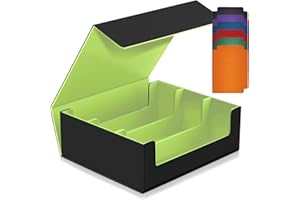 SUPERAIMI 1800+ Trading Card Storage Box, Magnetic Closure Toploaders Storage Box Hold 600+ 35PT 3"x4" Standard Toploaders, PU Leather Card Deck Boxes Fit for MTG,Sport Cards,Game Cards (Black&Grass Green)