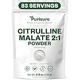 Purisure L-Citrulline Powder 250g, Premium Citrulline 2:1 Malate Supplement for Strength Performance and Energy, Pre-Workout Citrulline Malate Powder - Enhance Muscle Pumps and Recovery - 83 Servings