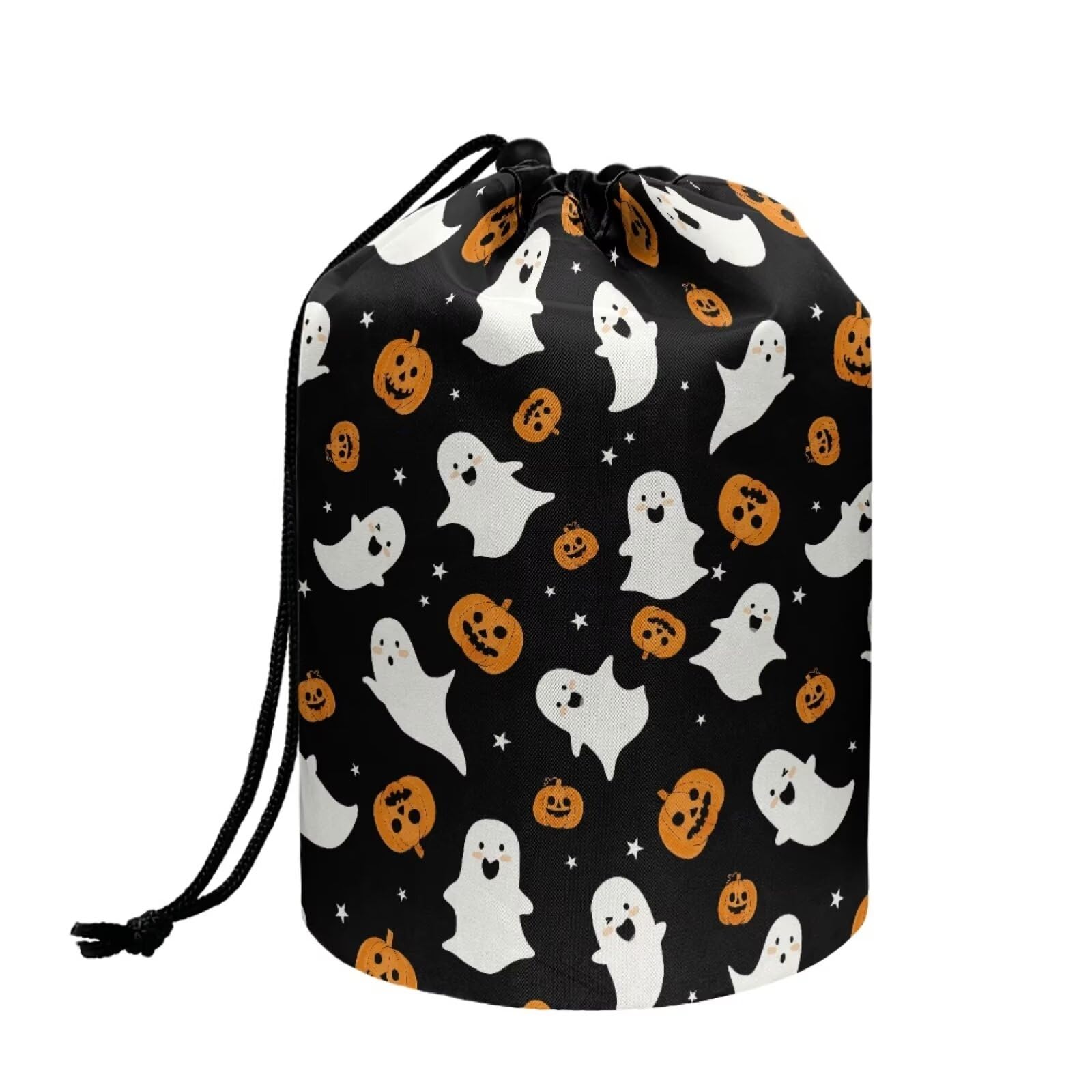 chaqlin Halloween Cute Ghost Travel Cosmetic Bags Barrel Makeup Bag,Women Girls Portable Foldable Cases Multifunctional Toiletry Bucket Bags Round Organizer Storage Pocket