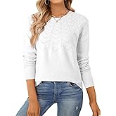 SHEWIN Sweaters for Women Crochet Long Sleeve Crew Neck Sweater Lightweight Shirts Tops Fall Fashion 2025