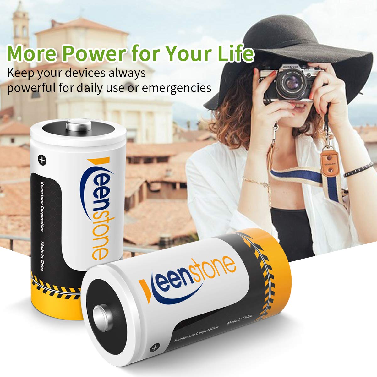 Keenstone D Size 4PCS Pilas Ni-MH Recargables Batería 1.2V 10000mAh 1200 Ciclos Potencia Ultra y Rendimiento Alto, con Cajas de Almacenamiento