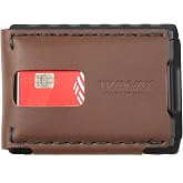 Trayvax Venture Billfold Wallet, Front Pocket Money and Credit Card Holder, Minimalist Slim Leather Metal Wallet for Men and Women, Anodized Black Tumbled Frame, Frontier Brown Leather