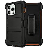 Defender for iPhone 14 Pro Max Case with Clip Holster,Heavy Duty Rugged Full-Body,2 Layers of Sturdy,Anti-Drop,Military-Grade Defender Cover for iPhone 14 Pro Max Phone Case (Black & Orange)