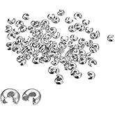 uxcell 100Pcs Crimp Beads Covers, 6.5mm Crimp Bead Knot Covers Round Open Beads End Tips for Jewelry Making DIY, White