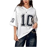 Verdusa Women's Oversized Jersey Shirt Graphic Tees V Neck Short Sleeve Vintage T Shirts