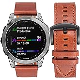 SEURE Quickfit Watch Band for Garmin Fenix 8 51mm/Fenix 7X/Fenix 6X/Fenix 5X Watch Band,26mm Genuine Leather Replacement Watch Band for Garmin Fenix 3/6X Pro/5X Plus/Tactix Delta/Enduro(Red Brown)
